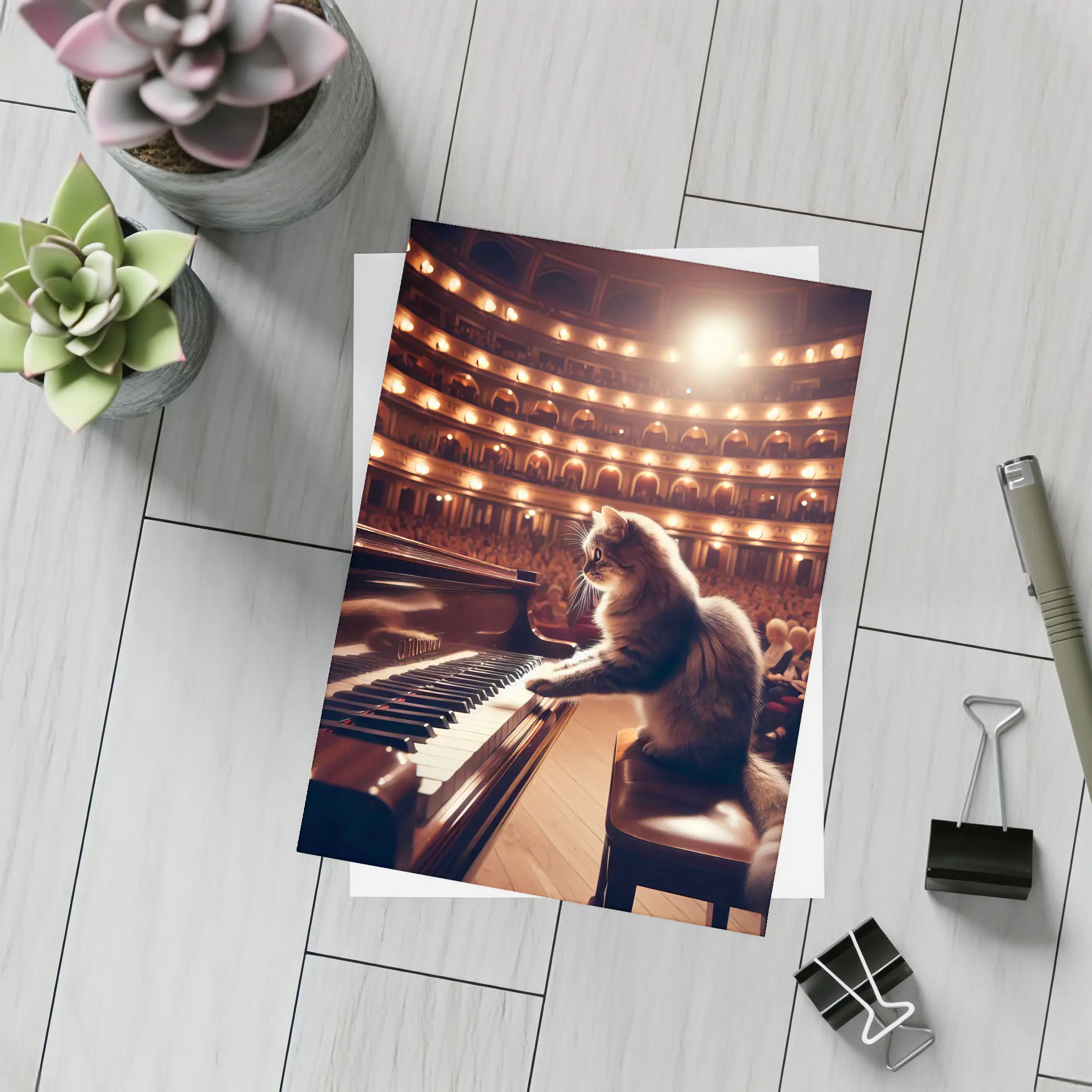 Cat Playing Piano Grand Concert Hall – Postcards