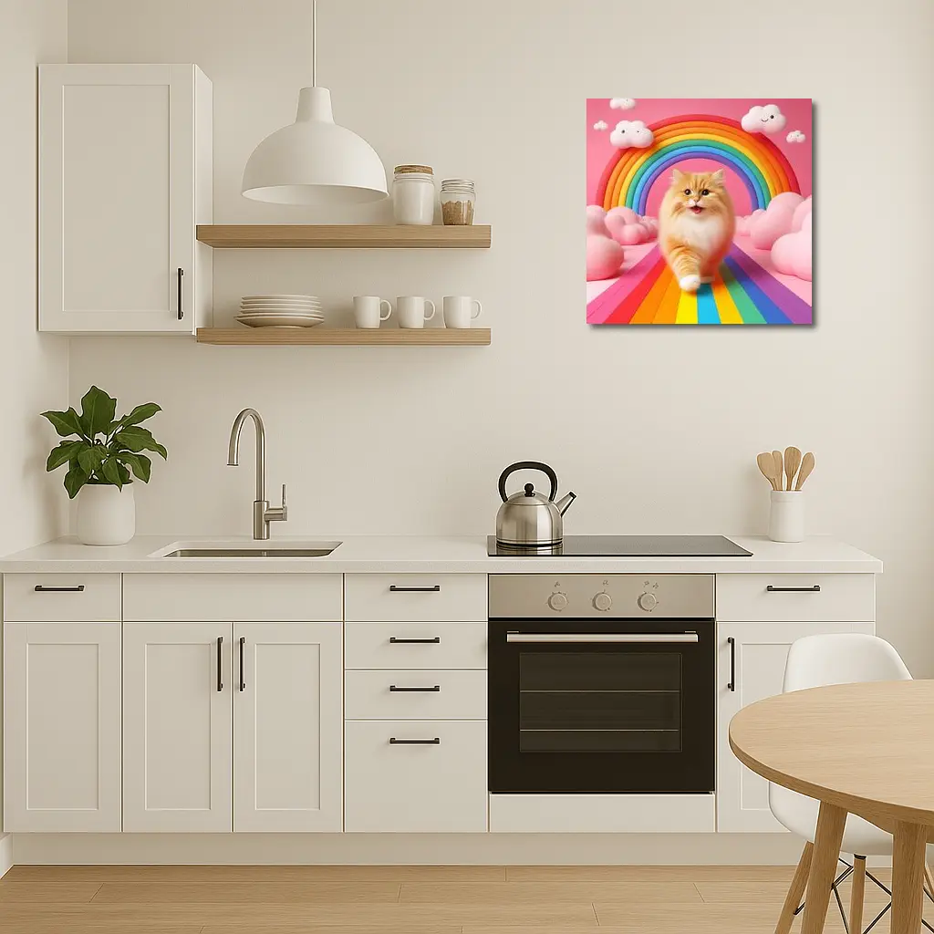 Fluffy Orange Cat Rainbow Pink Fantasy – Wall Art