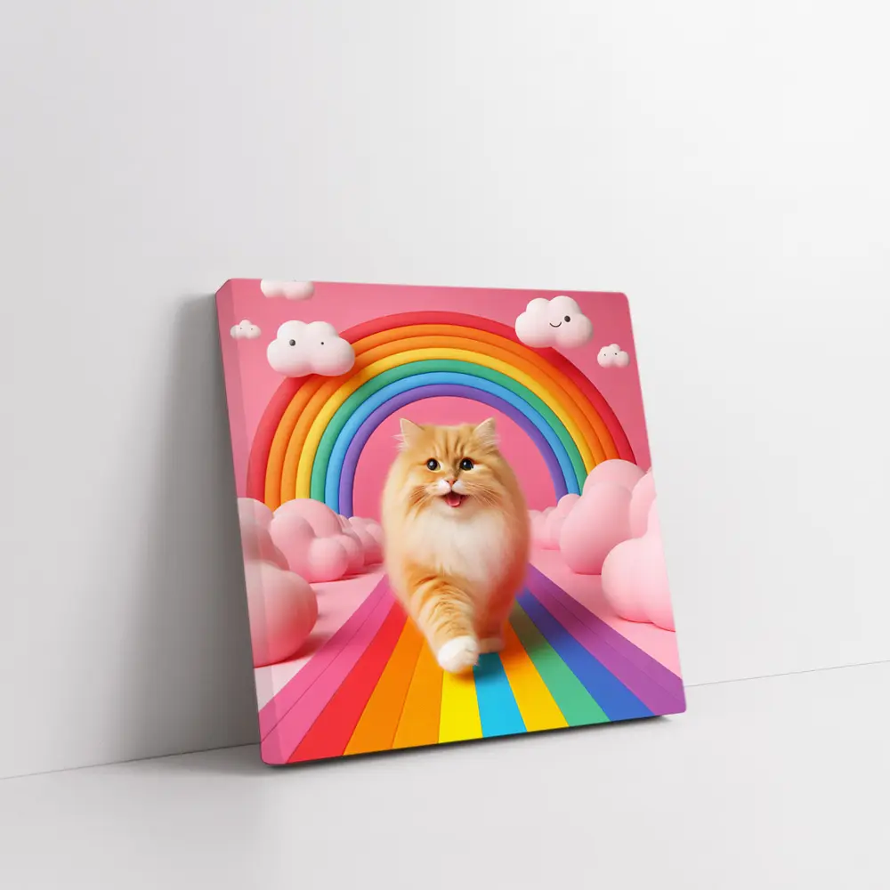 Fluffy Orange Cat Rainbow Pink Fantasy – Wall Art