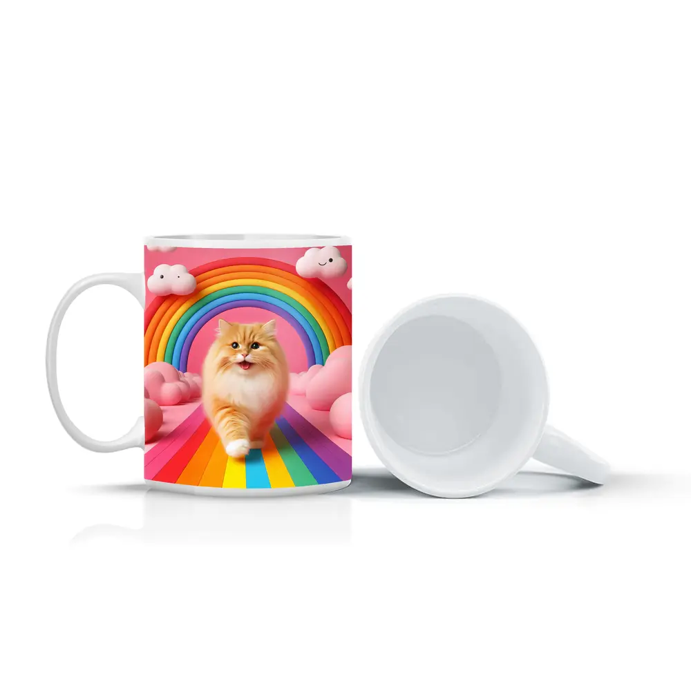 Fluffy Orange Cat Rainbow Pink Fantasy – Mugs