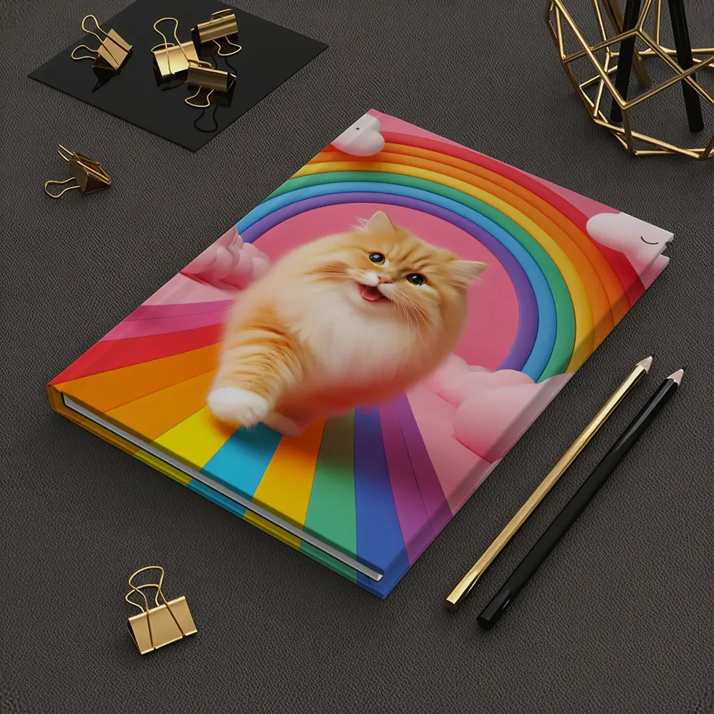 Fluffy Orange Cat Rainbow Pink Fantasy – Notebooks