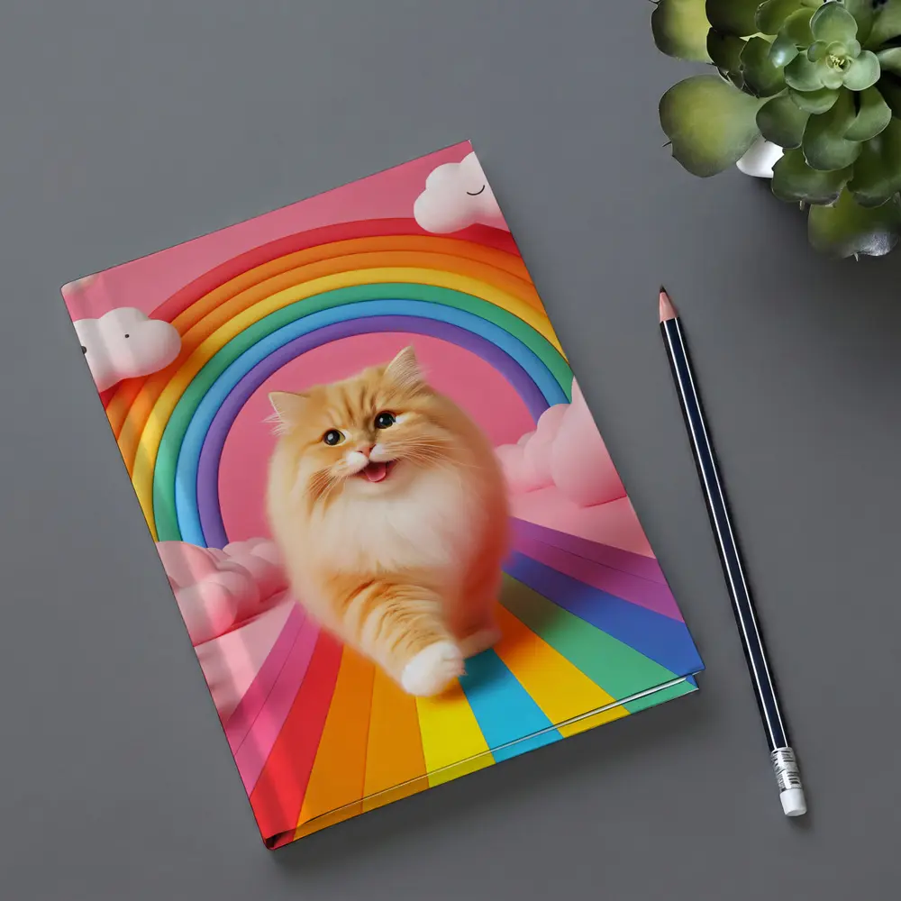 Fluffy Orange Cat Rainbow Pink Fantasy – Notebooks