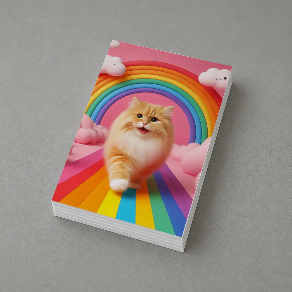 Fluffy Orange Cat Rainbow Pink Fantasy – Postcards