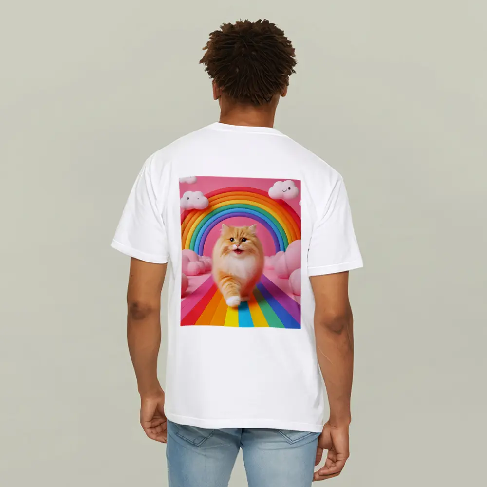 Fluffy Orange Cat Rainbow Pink Fantasy – T-Shirts