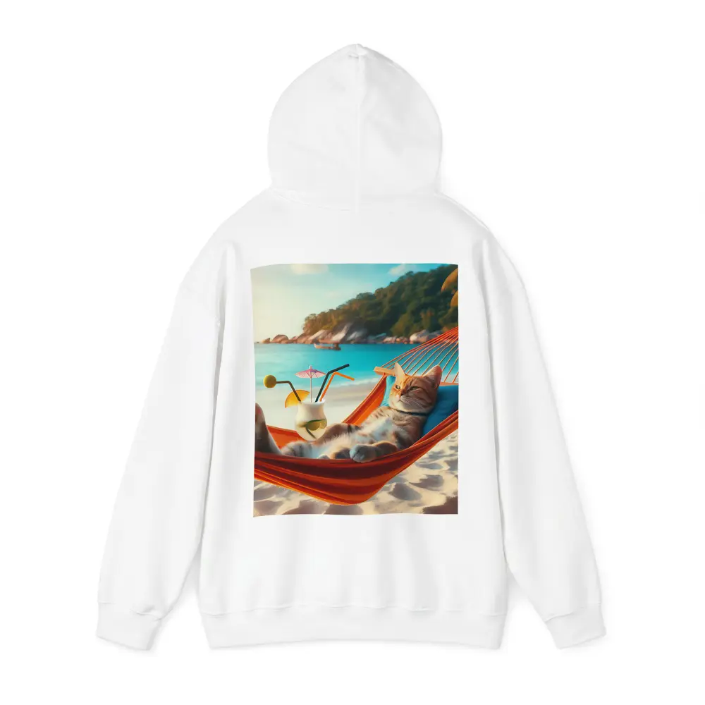 Cat Relaxing In Hammock Beach Scene – Hoodies