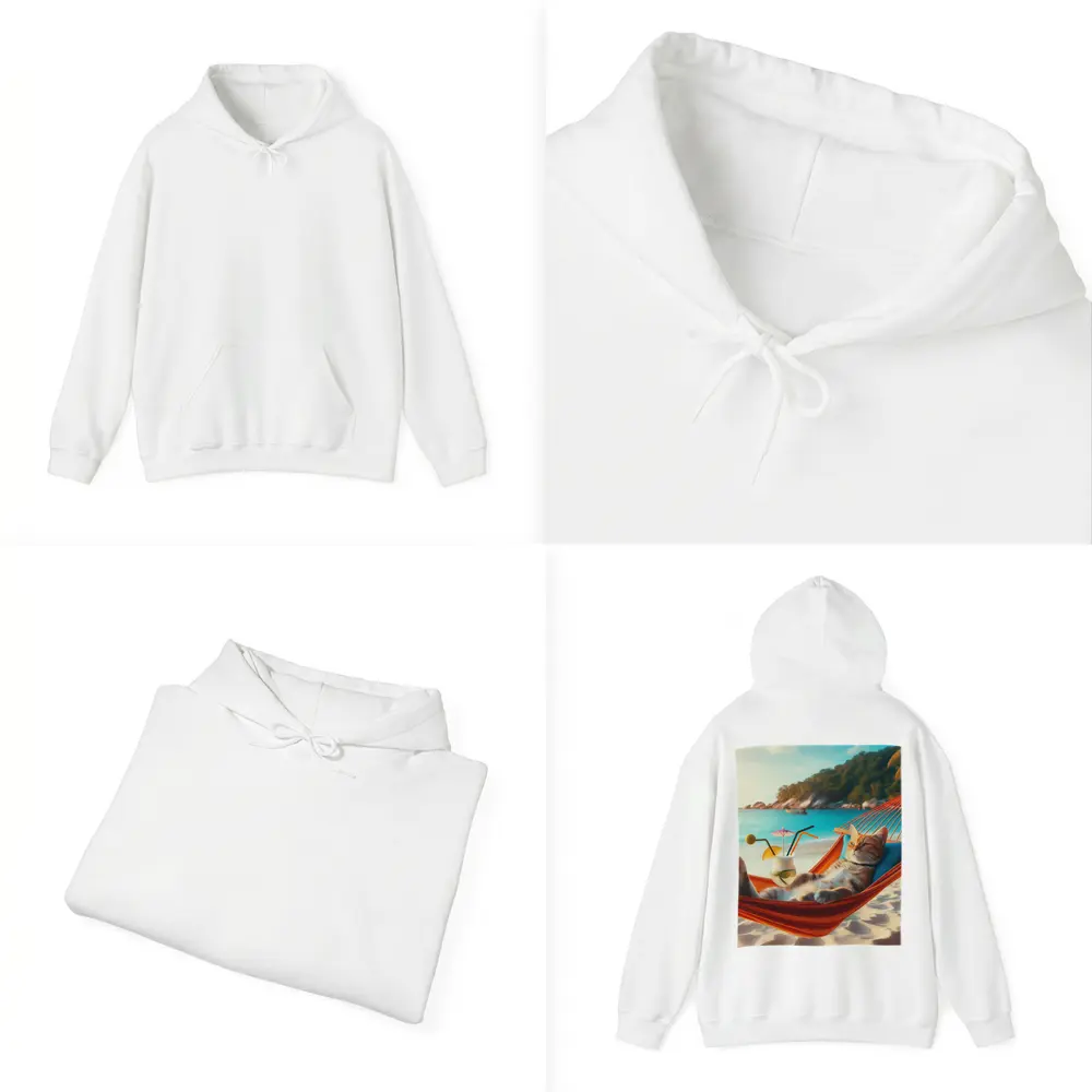 Cat Relaxing In Hammock Beach Scene – Hoodies