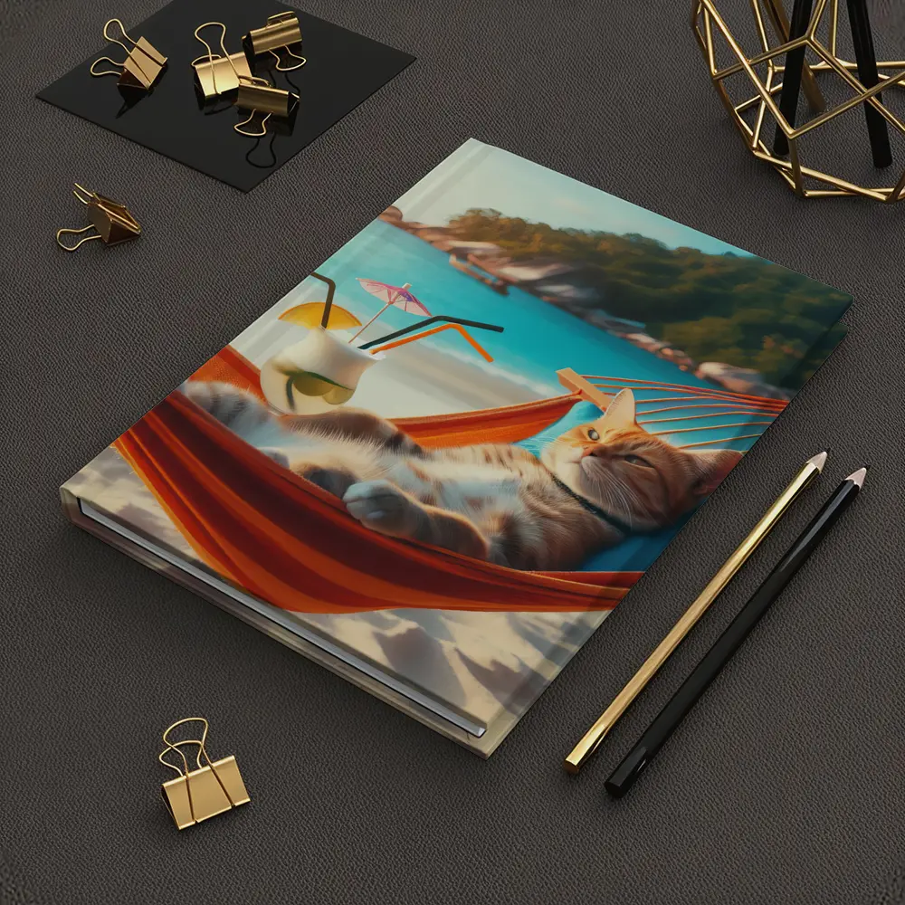 Cat Relaxing In Hammock Beach Scene – Notebooks