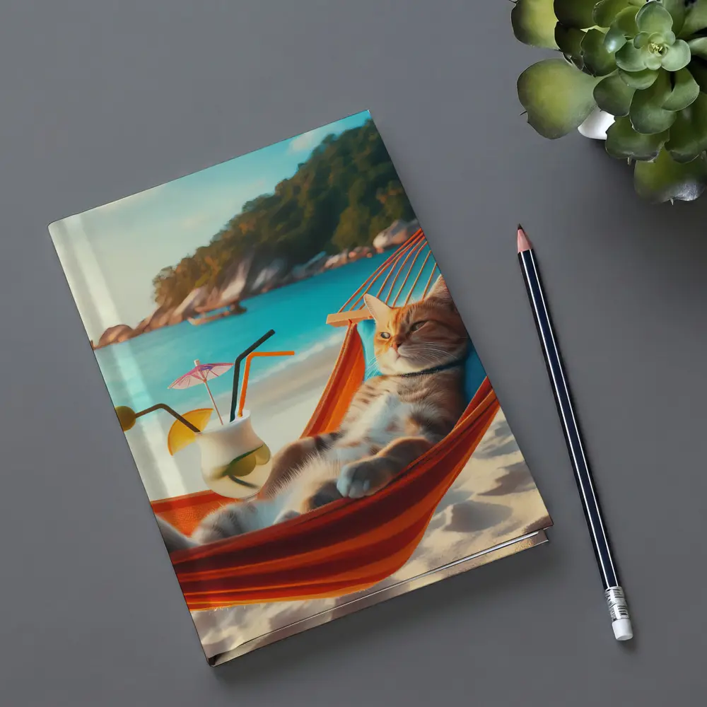 Cat Relaxing In Hammock Beach Scene – Notebooks