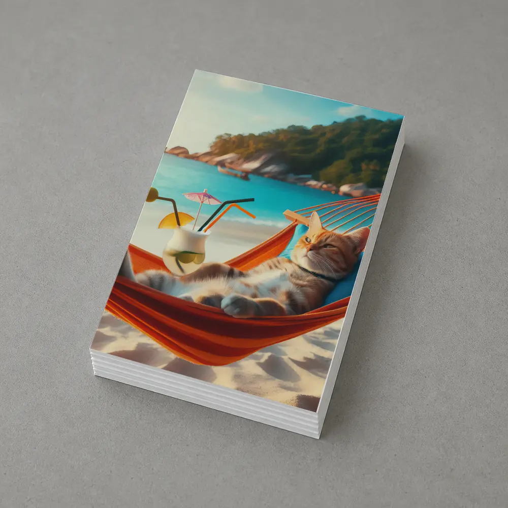 Cat Relaxing In Hammock Beach Scene – Postcards