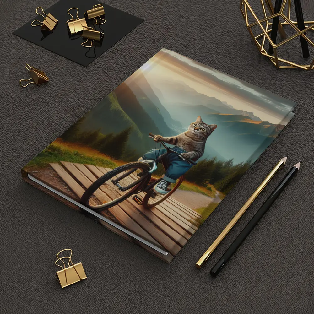 Cat Riding Bicycle Mountain Sunset Trail – Notebooks