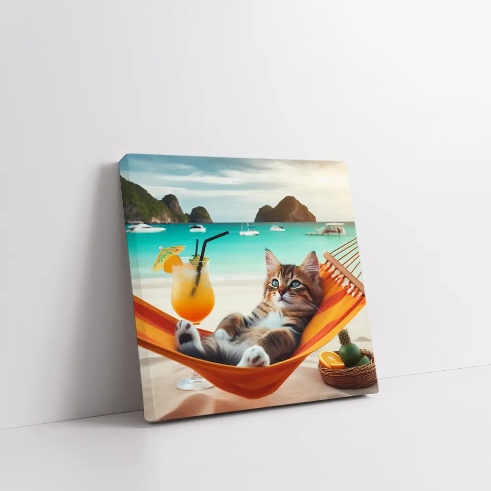 Kitten Relaxing on Hammock Tropical Beach – Wall Art