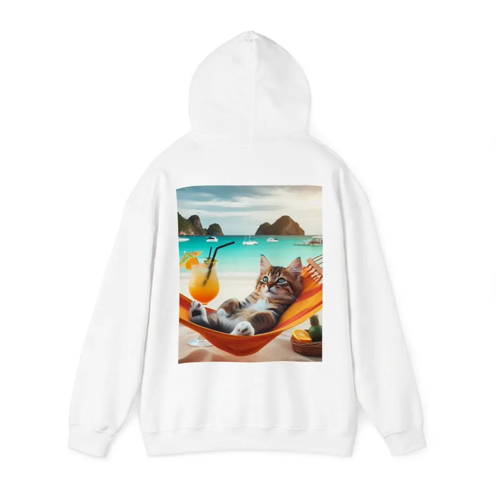 Kitten Relaxing on Hammock Tropical Beach – Hoodies