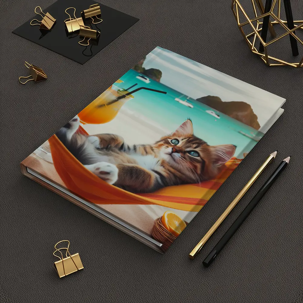 Kitten Relaxing on Hammock Tropical Beach – Notebooks