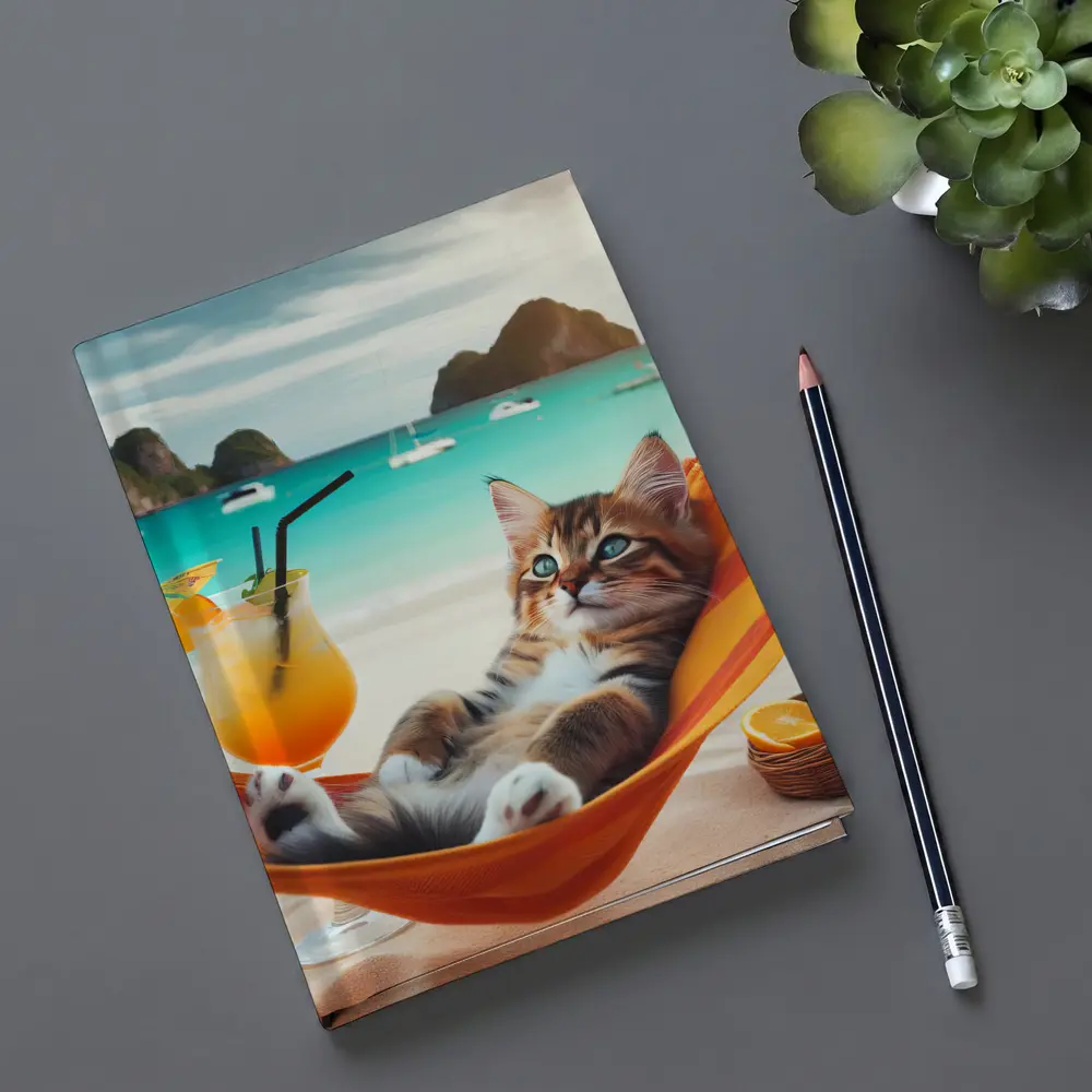 Kitten Relaxing on Hammock Tropical Beach – Notebooks