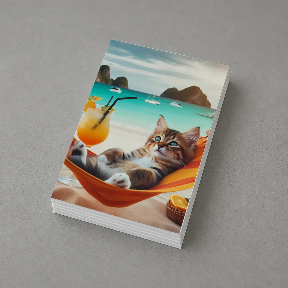Kitten Relaxing on Hammock Tropical Beach – Postcards