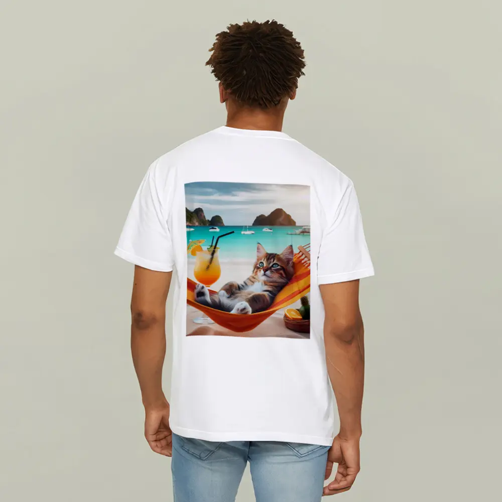 Kitten Relaxing on Hammock Tropical Beach – T-Shirts