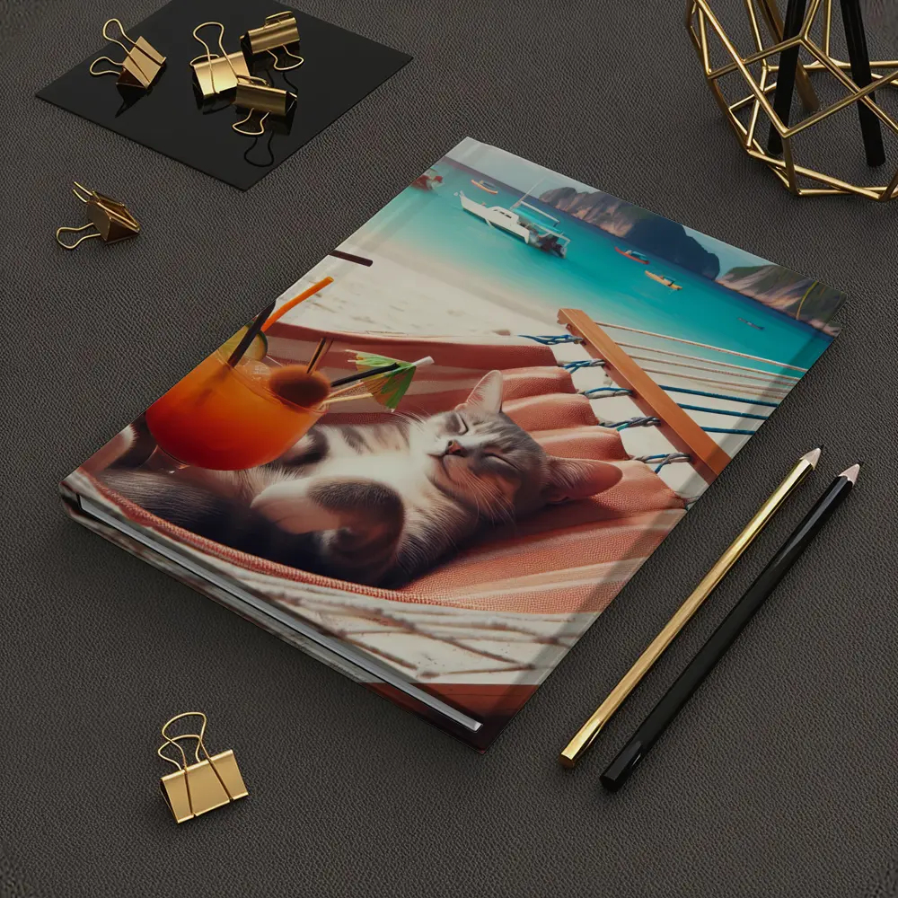 Cat Relaxing in Hammock Tropical Beach – Notebooks
