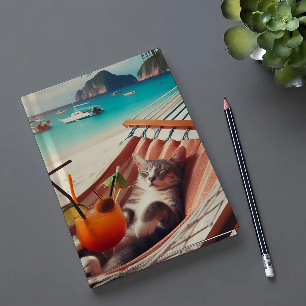 Cat Relaxing in Hammock Tropical Beach – Notebooks