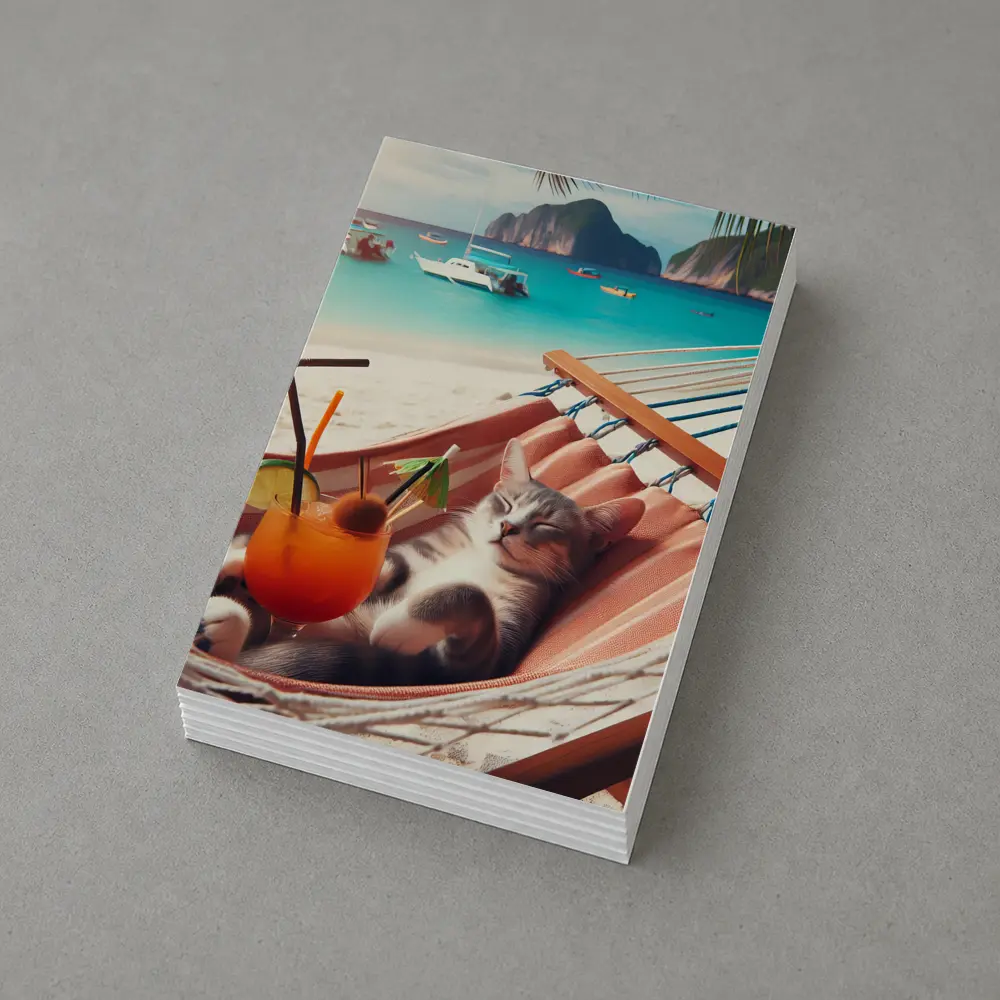 Cat Relaxing in Hammock Tropical Beach – Postcards