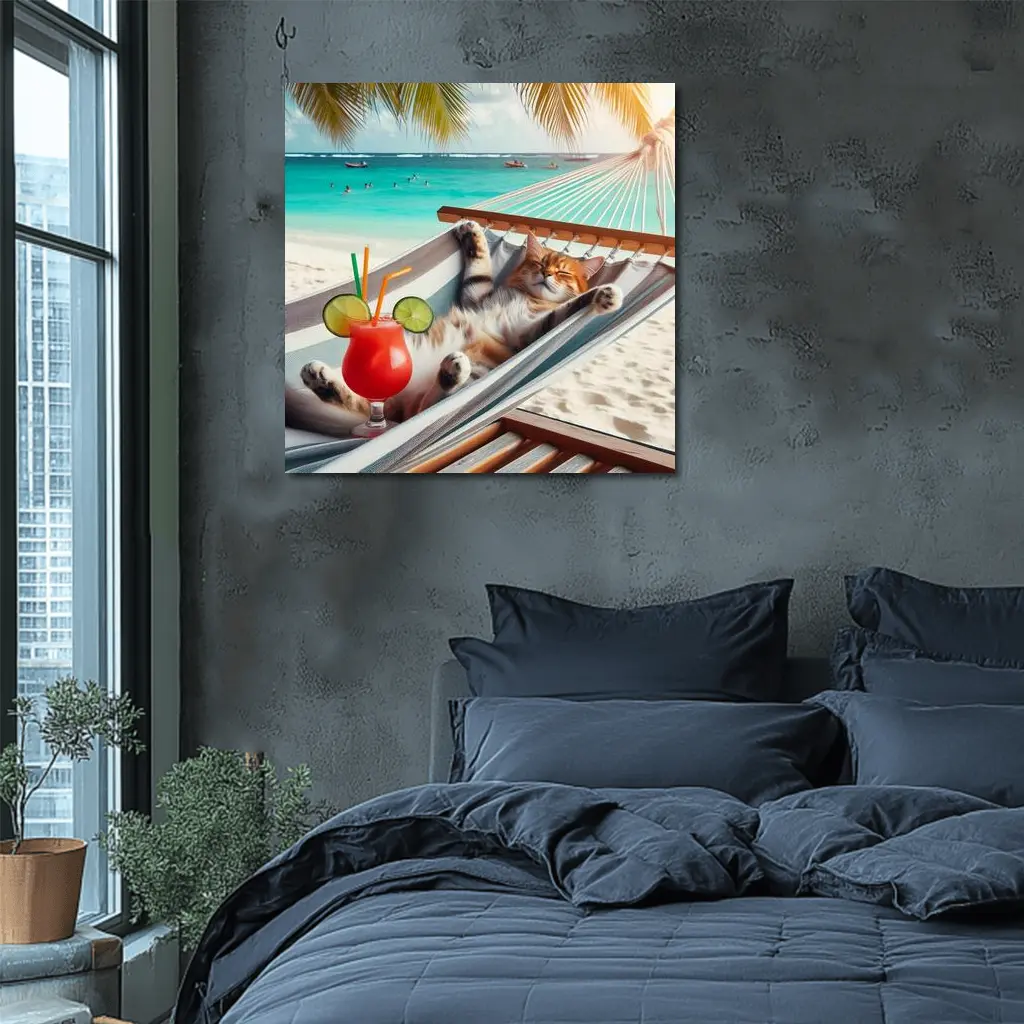 Relaxing Cat Hammock Tropical Beach Summer – Wall Art