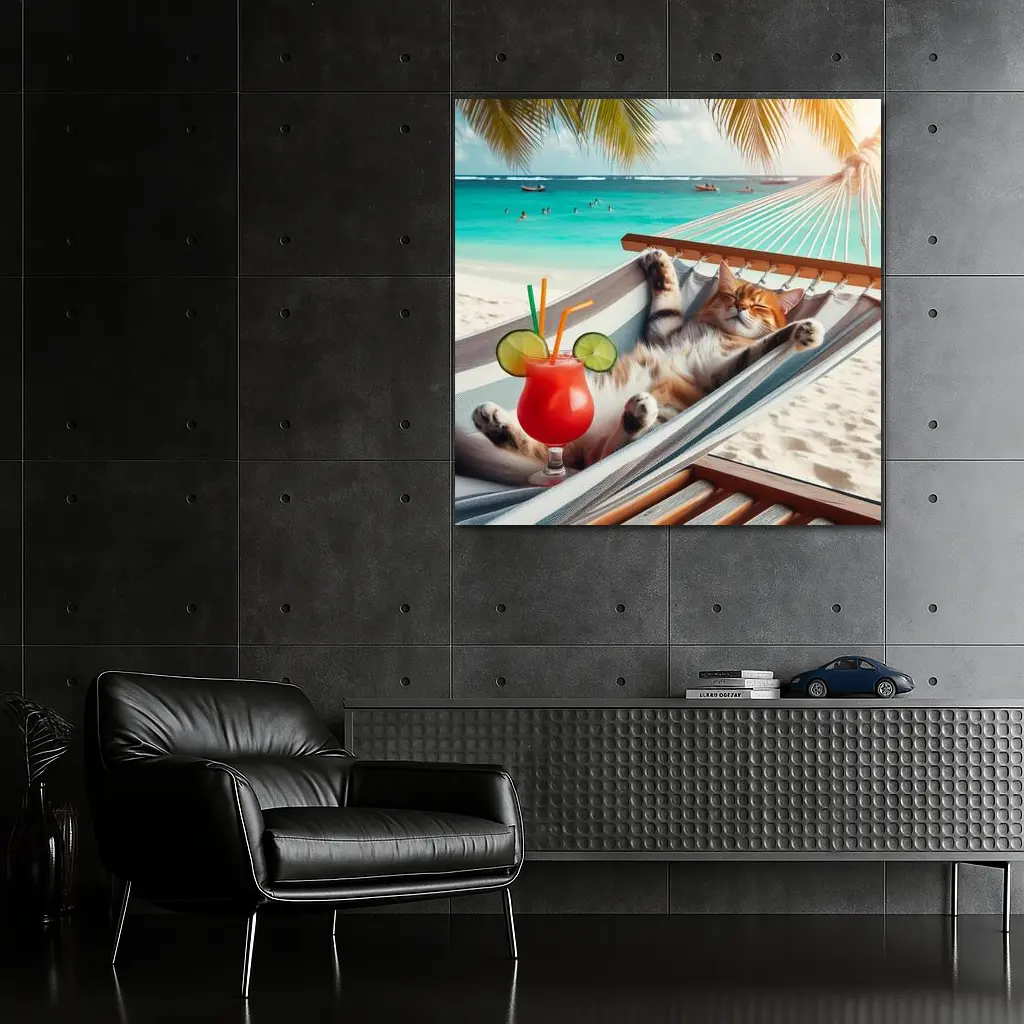 Relaxing Cat Hammock Tropical Beach Summer – Wall Art
