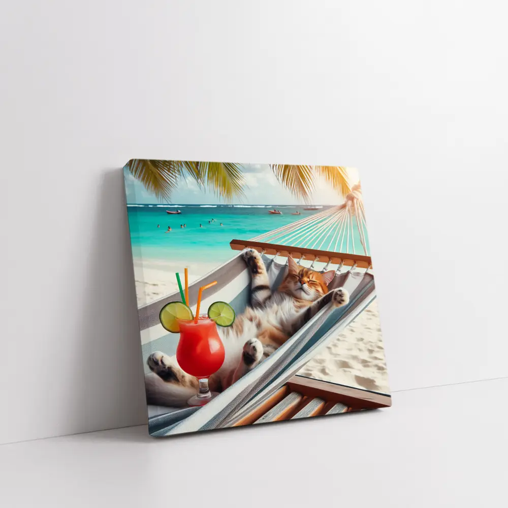 Relaxing Cat Hammock Tropical Beach Summer – Wall Art