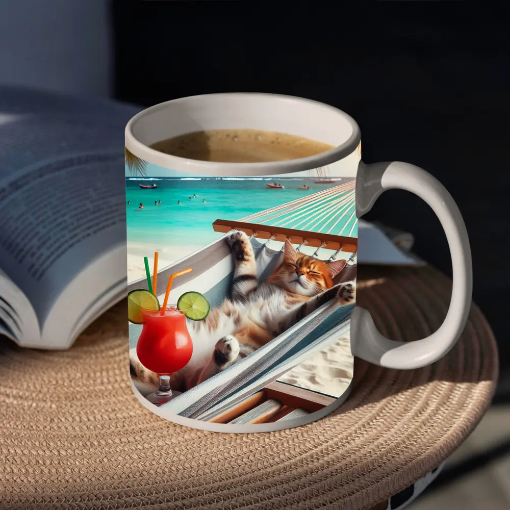 Relaxing Cat Hammock Tropical Beach Summer – Mugs