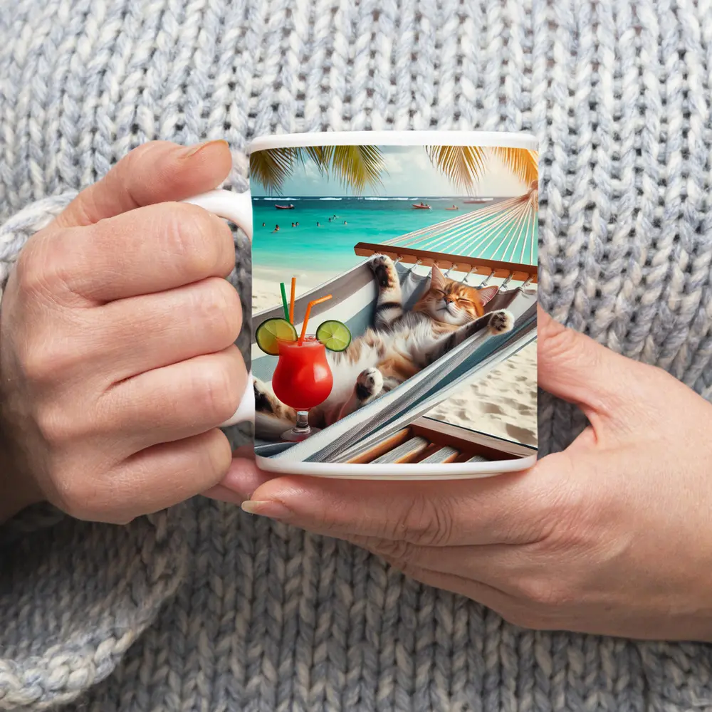 Relaxing Cat Hammock Tropical Beach Summer – Mugs