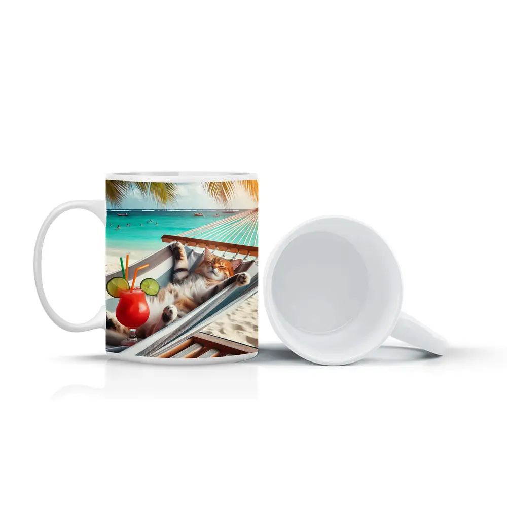 Relaxing Cat Hammock Tropical Beach Summer – Mugs