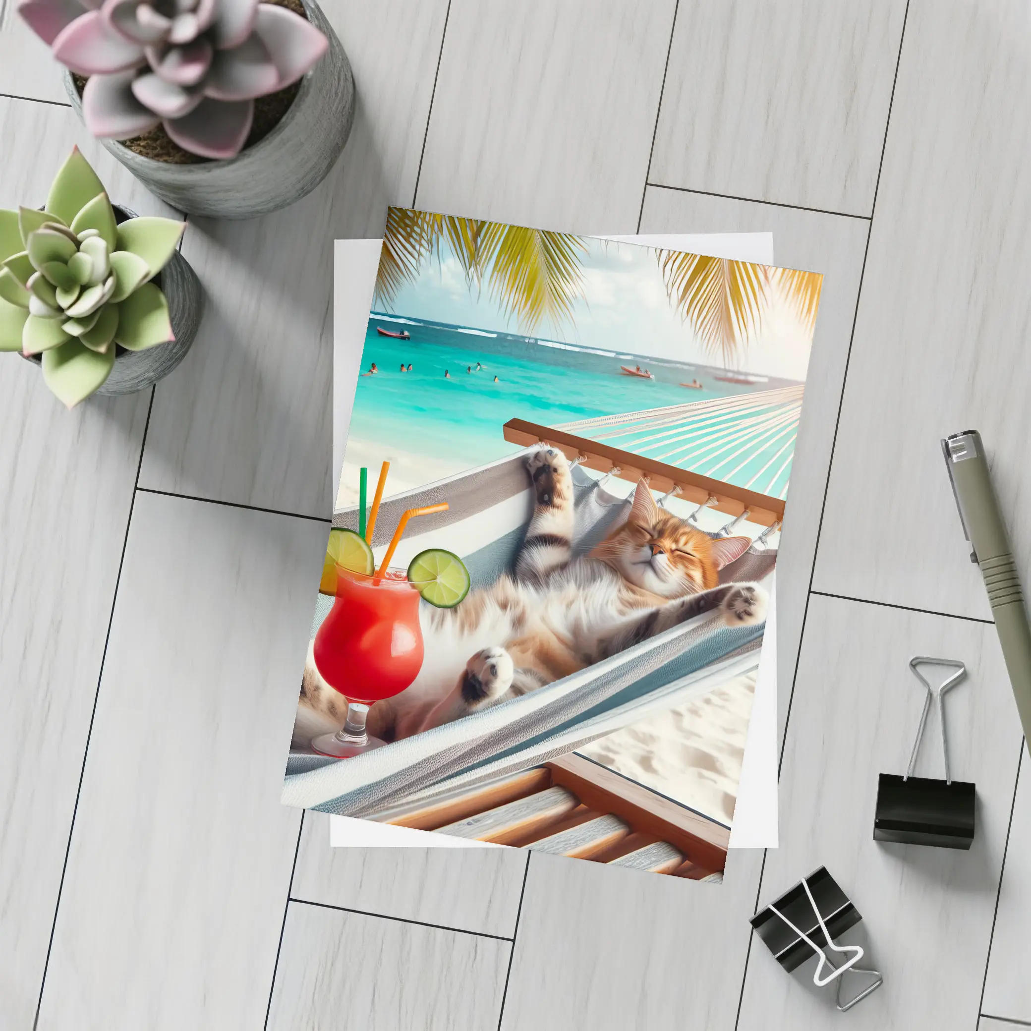 Relaxing Cat Hammock Tropical Beach Summer – Postcards
