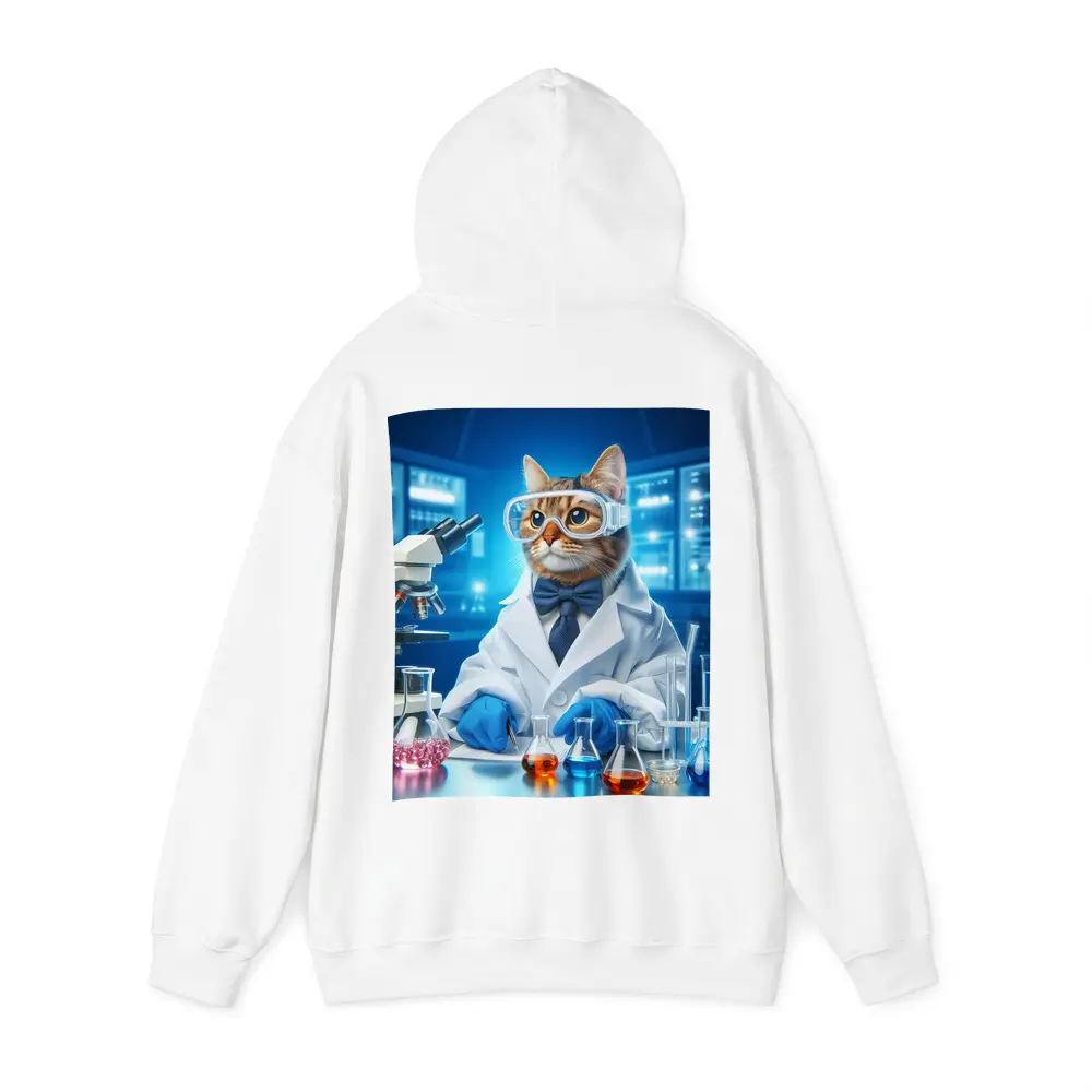 Cat Scientist In Laboratory Blue Background – Hoodies