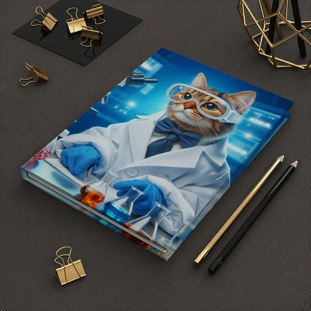Cat Scientist In Laboratory Blue Background – Notebooks