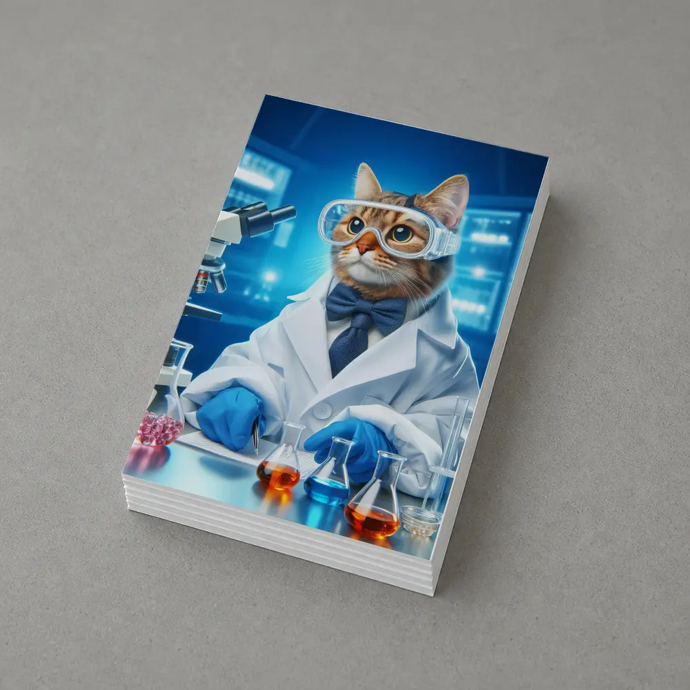 Cat Scientist In Laboratory Blue Background – Postcards