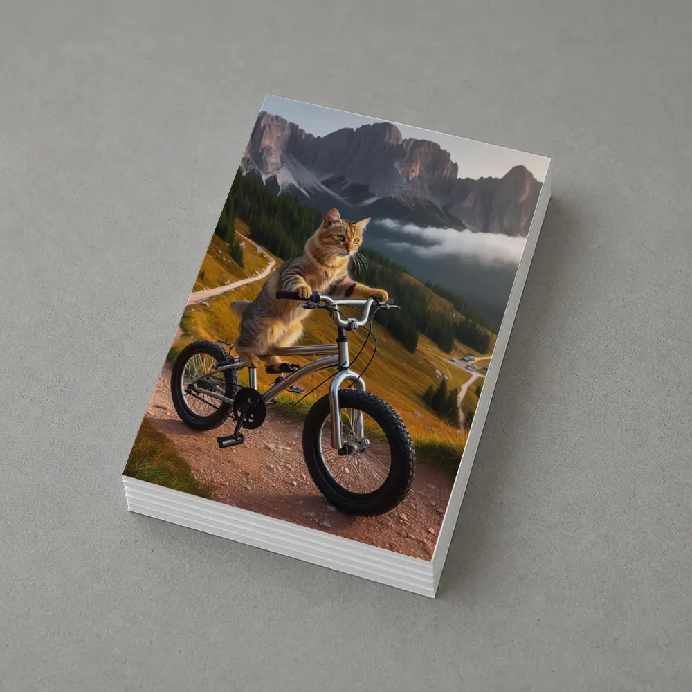 Tabby Cat Riding Bicycle Mountain Landscape – Postcards