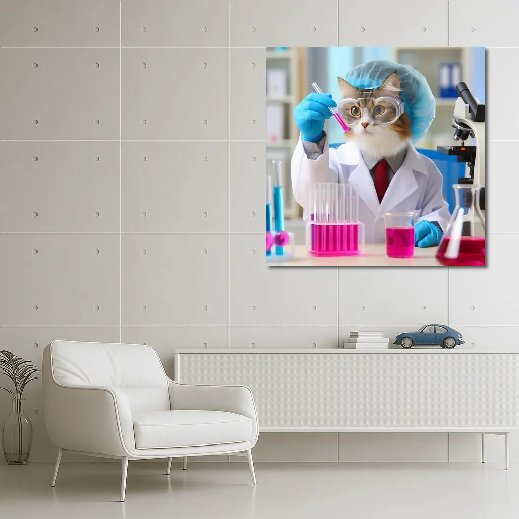 Scientist Cat In Laboratory Wearing Lab Coat – Wall Art