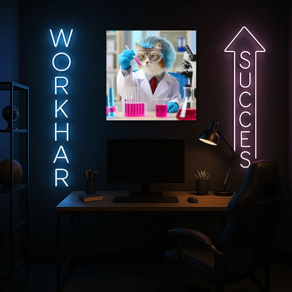 Scientist Cat In Laboratory Wearing Lab Coat – Wall Art