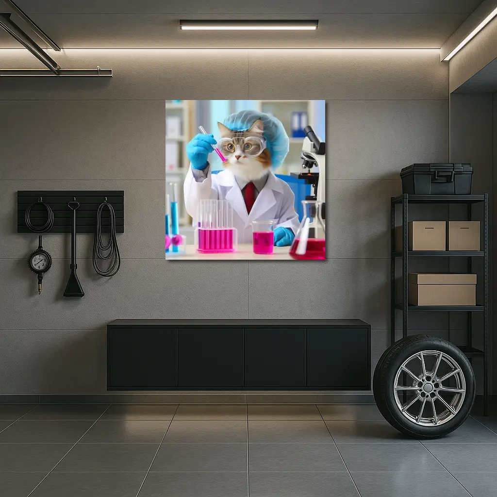 Scientist Cat In Laboratory Wearing Lab Coat – Wall Art