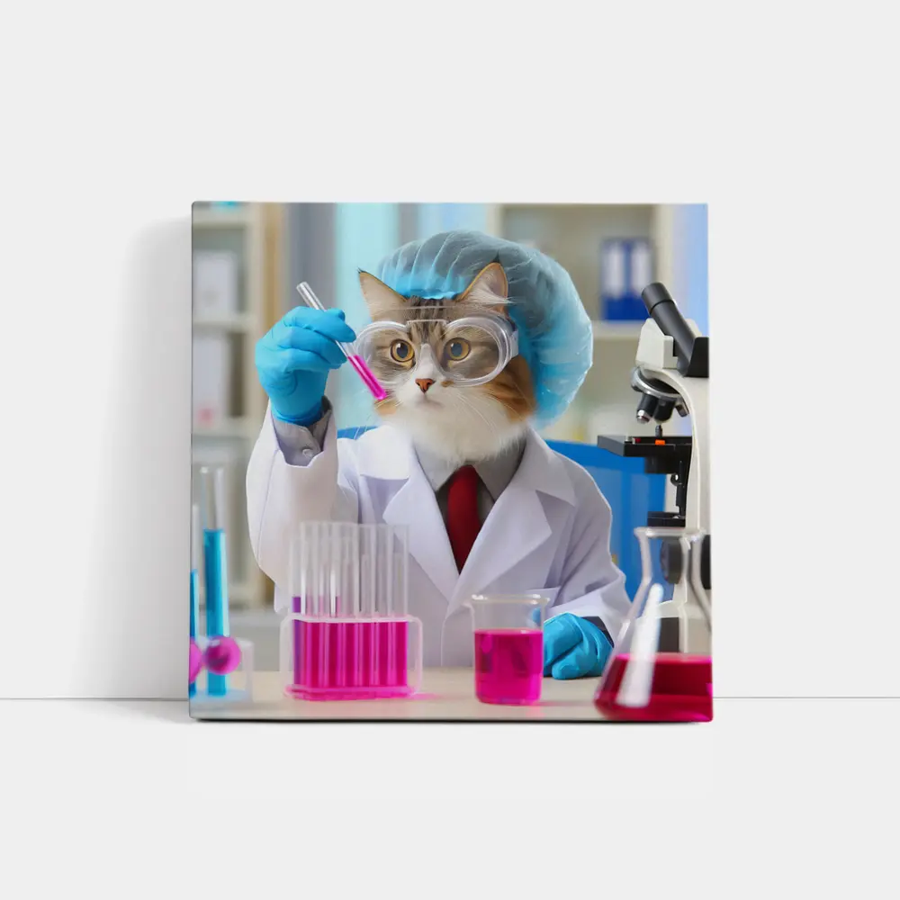 Scientist Cat In Laboratory Wearing Lab Coat – Wall Art