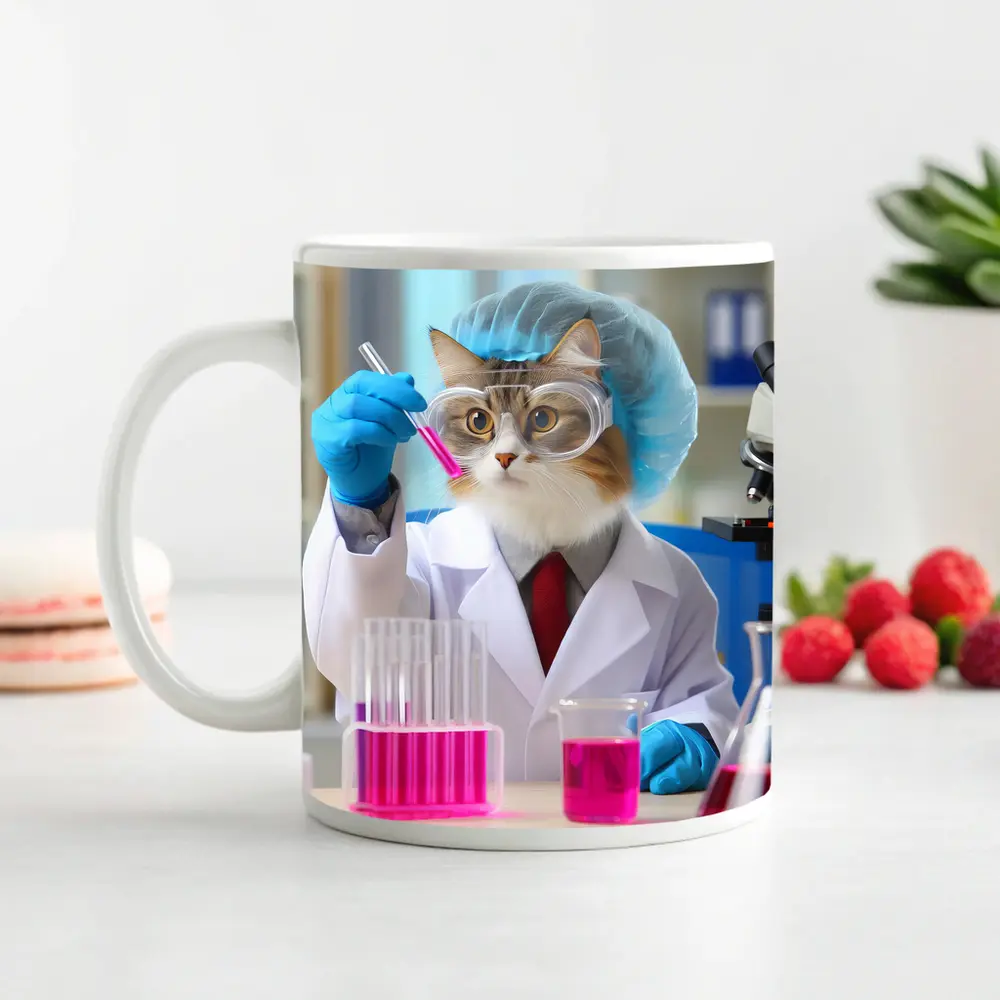 Scientist Cat In Laboratory Wearing Lab Coat – Mugs