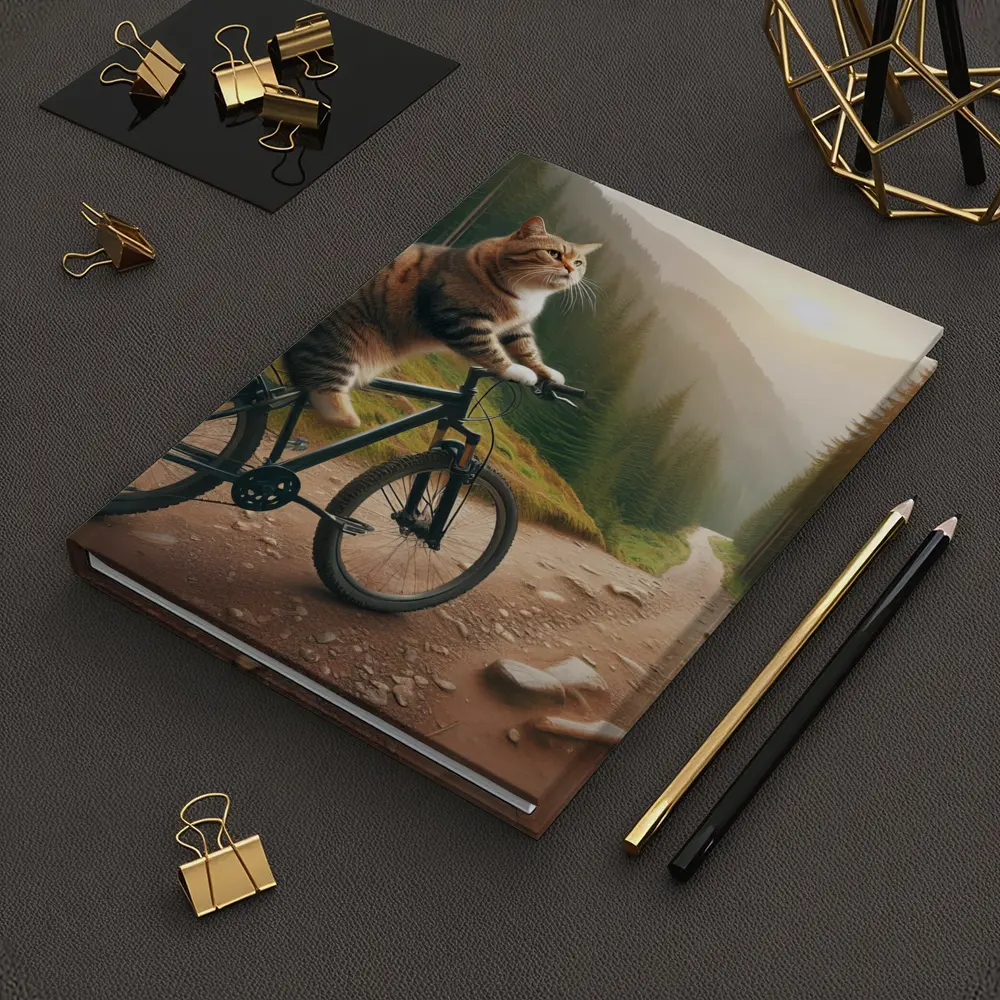 Cat Riding Bicycle Forest Mountain Trail – Notebooks