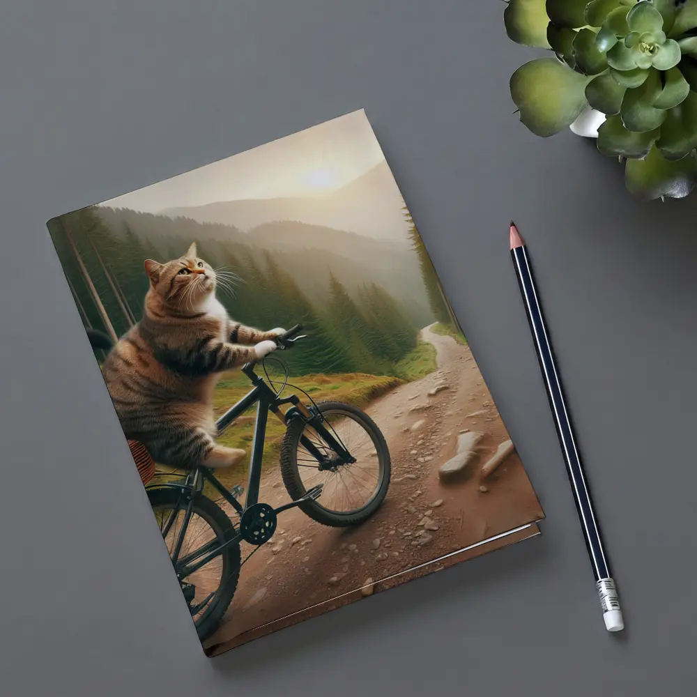 Cat Riding Bicycle Forest Mountain Trail – Notebooks