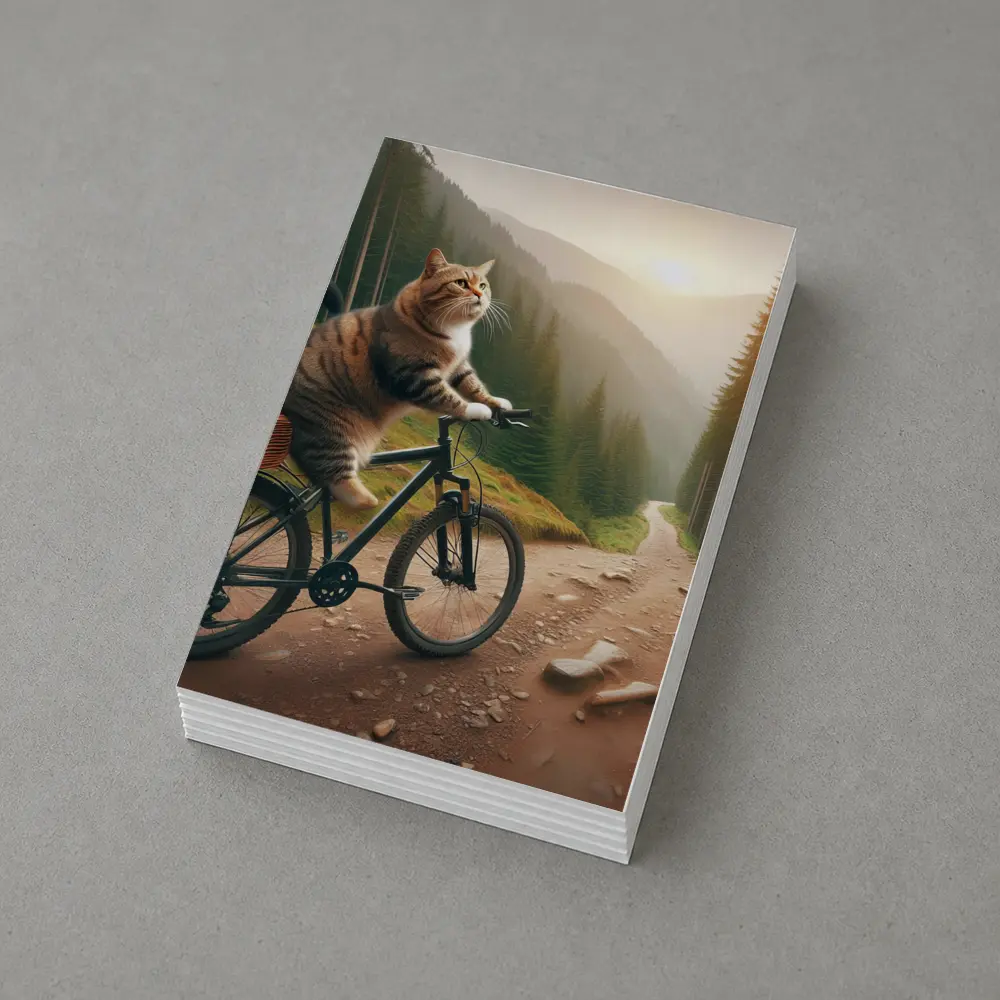 Cat Riding Bicycle Forest Mountain Trail – Postcards