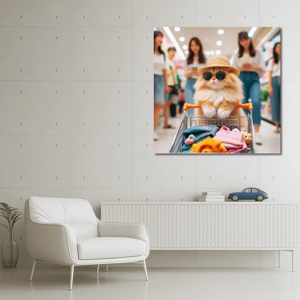 Orange Persian Cat Shopping Mall Sunglasses Hat – Wall Art