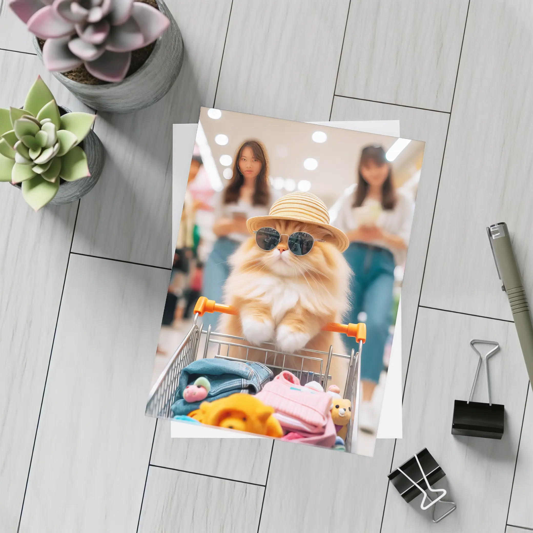 Orange Persian Cat Shopping Mall Sunglasses Hat – Postcards