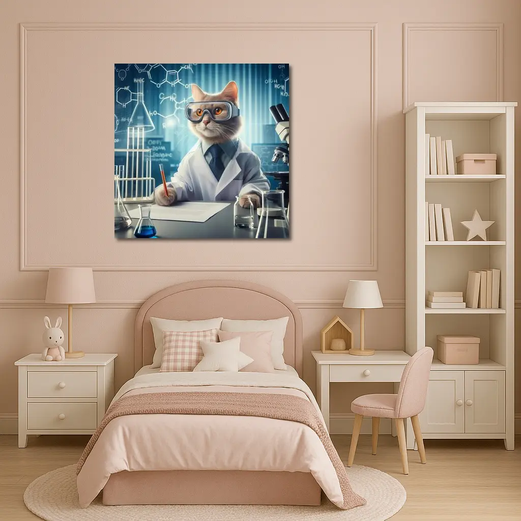 Scientist Cat Lab Coat Chemistry Background – Wall Art