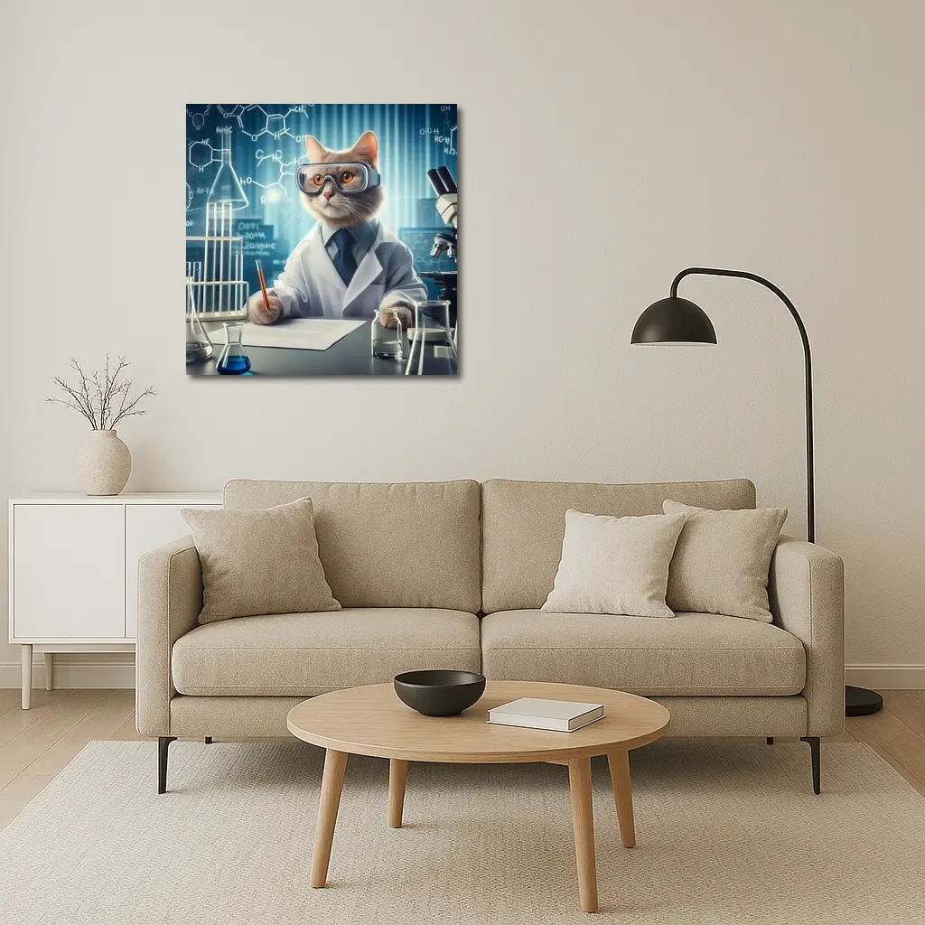 Scientist Cat Lab Coat Chemistry Background – Wall Art