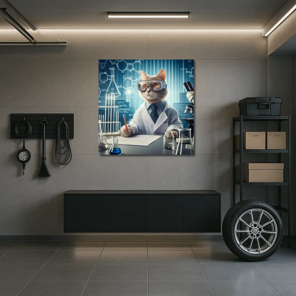 Scientist Cat Lab Coat Chemistry Background – Wall Art