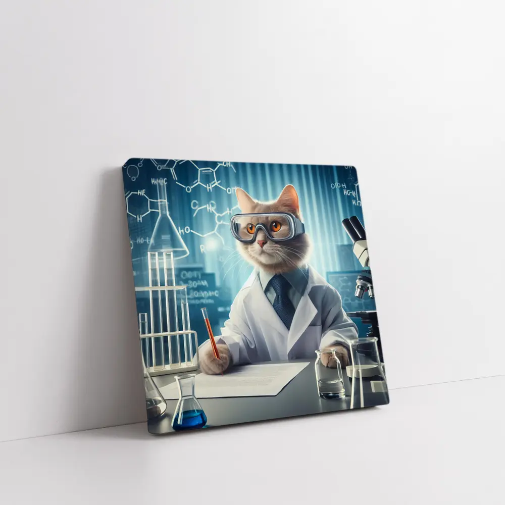 Scientist Cat Lab Coat Chemistry Background – Wall Art