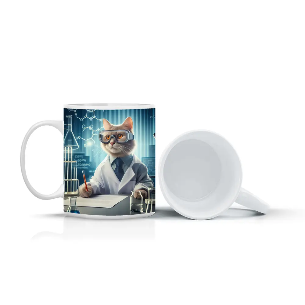 Scientist Cat Lab Coat Chemistry Background – Mugs