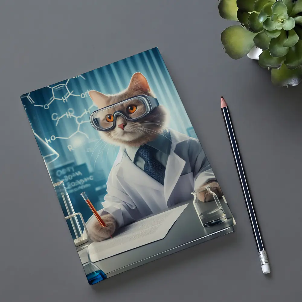 Scientist Cat Lab Coat Chemistry Background – Notebooks